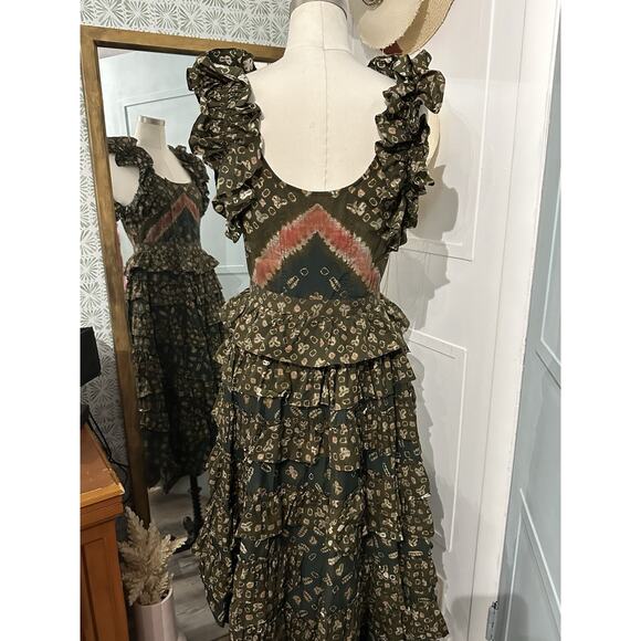 ULLA JOHNSON Nia Tiered Ruffle Dress Jasper Size 2 - Picture 8 of 13